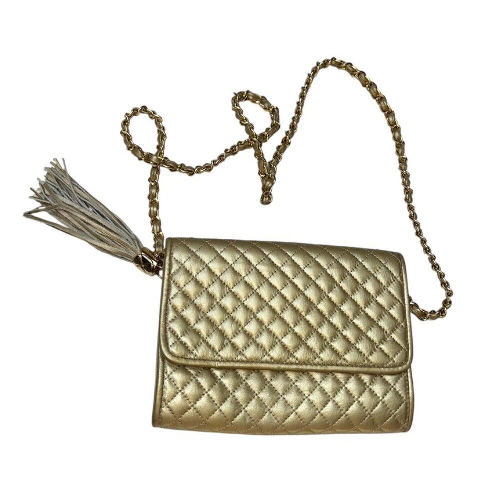 Ganson Vintage Gold metallic quilted leather envelope cross body clutch bag